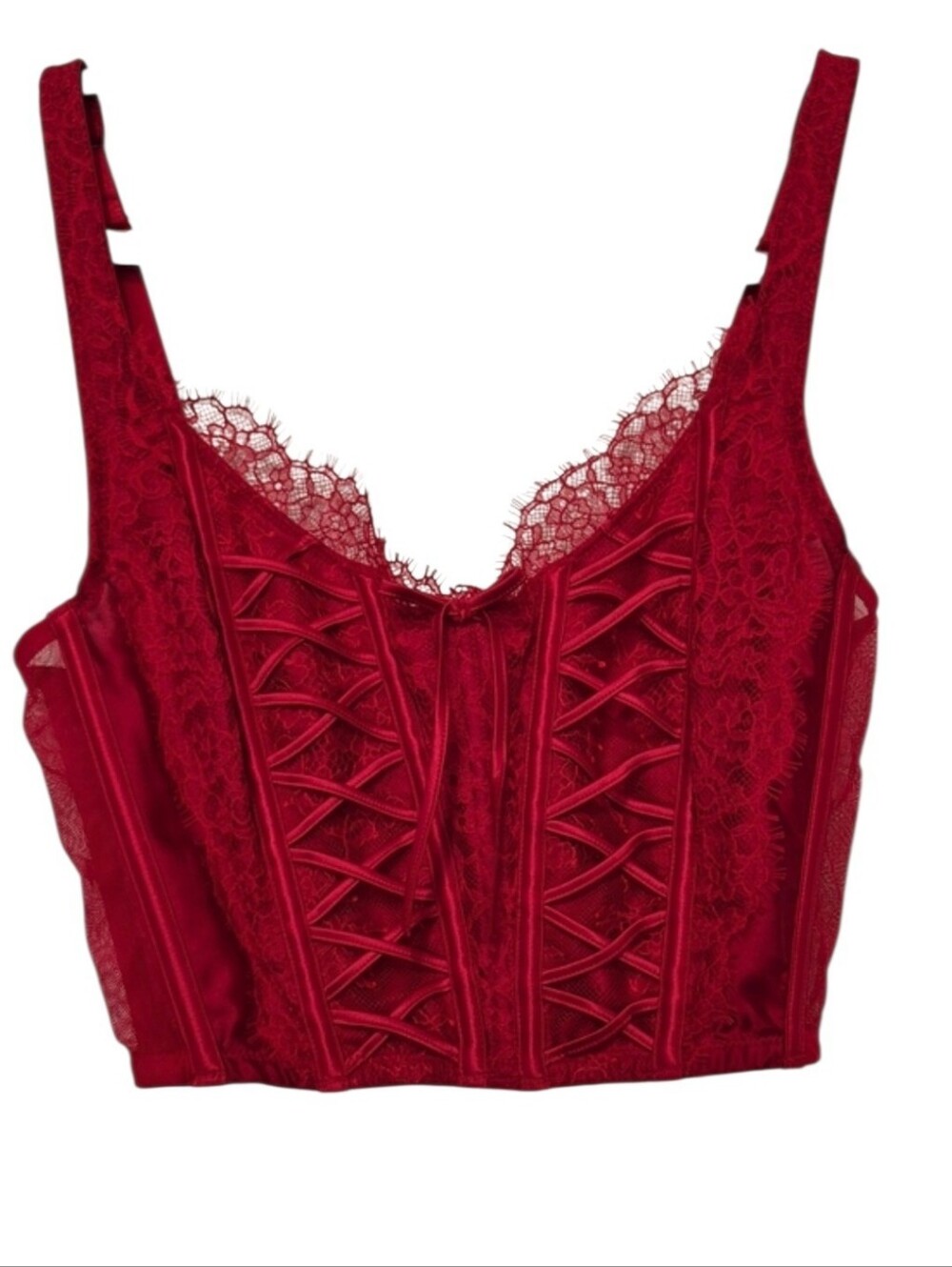 Victoria's Secret Red Lace Corset Bustier Crop Top Size S DD